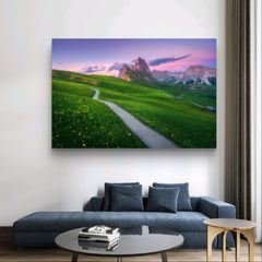 Seceda mountain at beautiful sunset in summer in the Dolomites