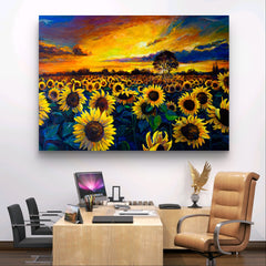 Oil painting style. Sunflower field. Modern art | Wall mural