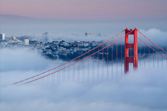 Golden Gate at dawn, surrounded by fog | Mural