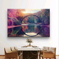 Great autumn landscape. Amazing sunset in Azalea. Rakotz Bridge