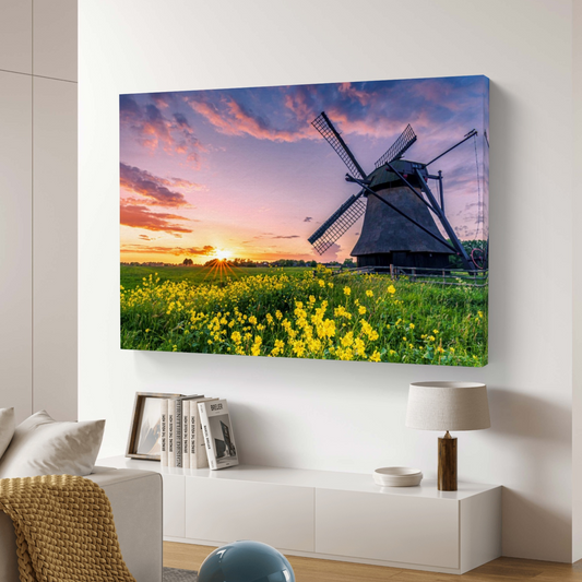 Sunset silhouette: Traditional water mill in East Frisia