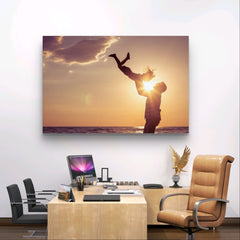 Sunset, father-son playtime on the beach | Mural