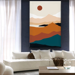 Mountain landscape poster. Minimalist contemporary background sun | Wall mural