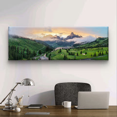Spectacular panoramic sunset over the Corvara golf course | Mural