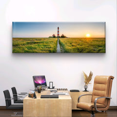 Panorama of the Westerheversand and lighthouse in Westerhever in North Friesland